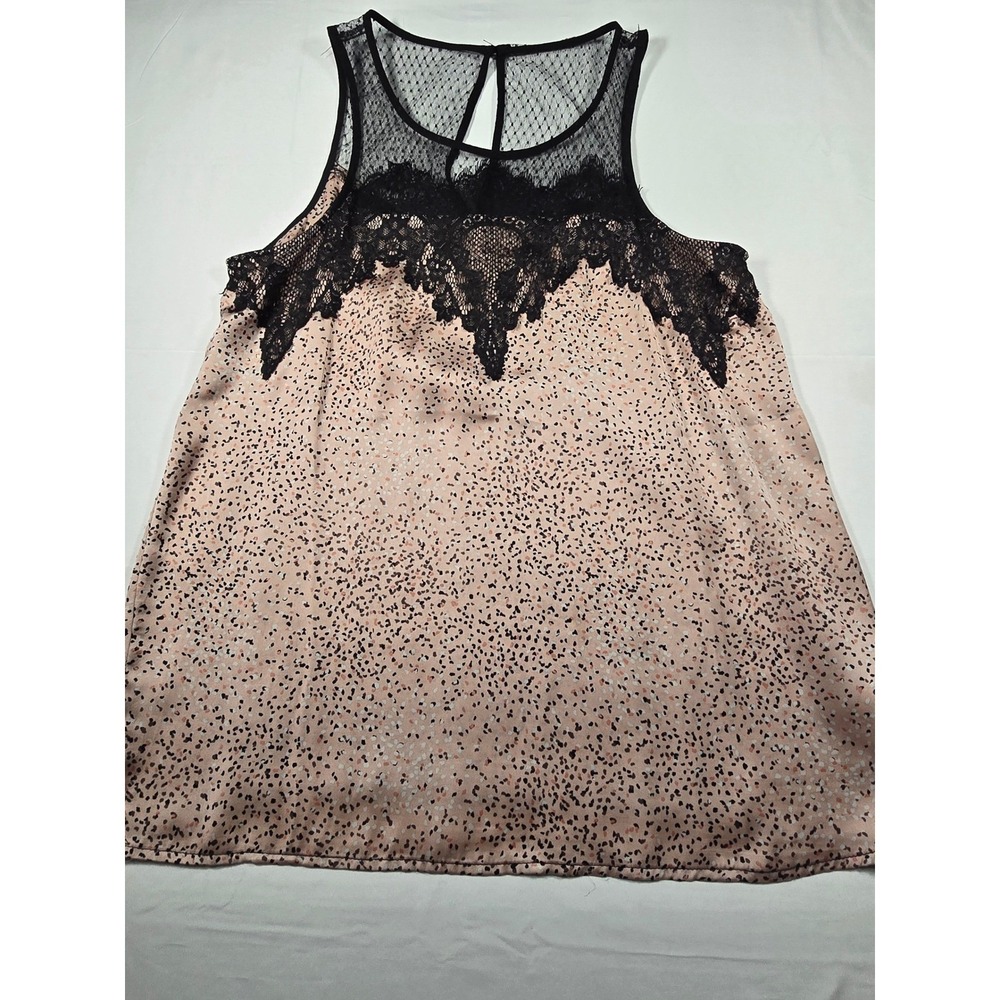 Maurices Womensā Medium Pink Black Lace Mesh Sleeveless Blouse Tank Top